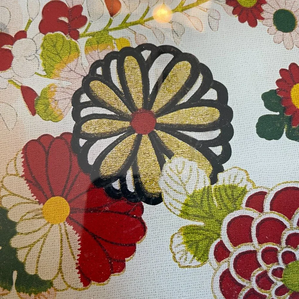 Vintage Glass Rectangle Tray with Colorful Flower Print Design